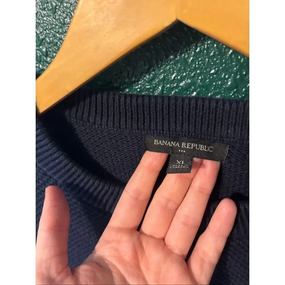 Banana Republic Blue Knit Pullover 100% Cotton Sweater Sz XL
